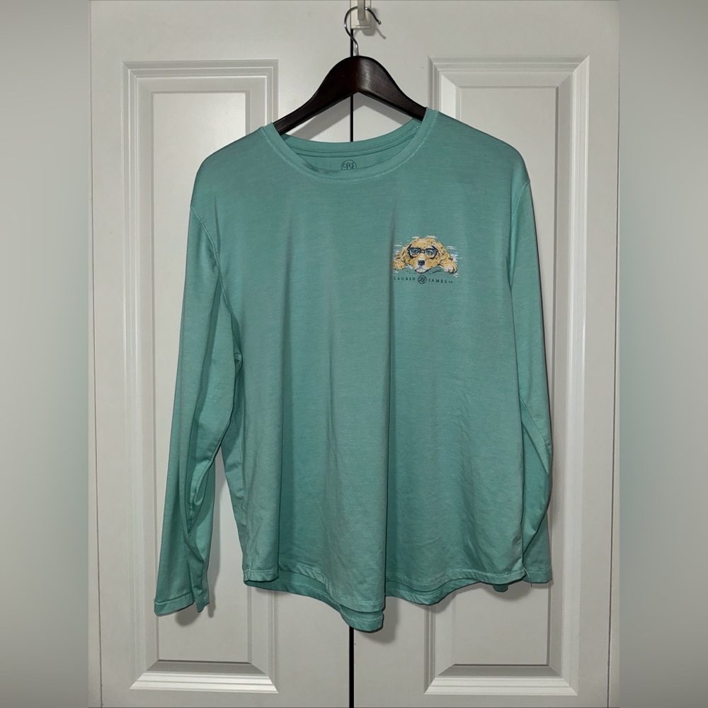 Lauren James Teal Long Sleeve Tee with Yellow Graphic